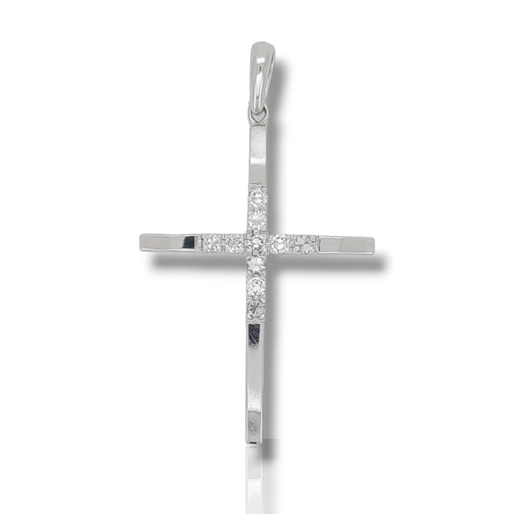 Λευκόχρυσος σταυρός κ18 με διαμάντια (code P1656)